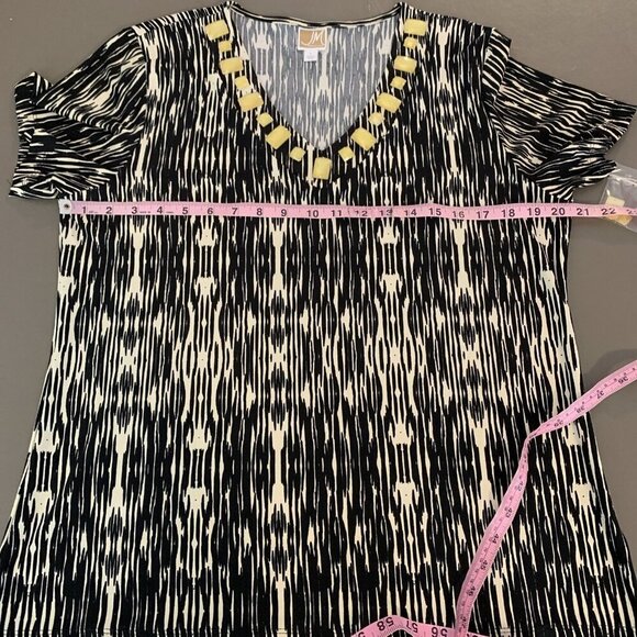JM Collecion Womens L Short Sleeve Blouse NEW Top Beaded Slinky Tribal Spring - Picture 12 of 14